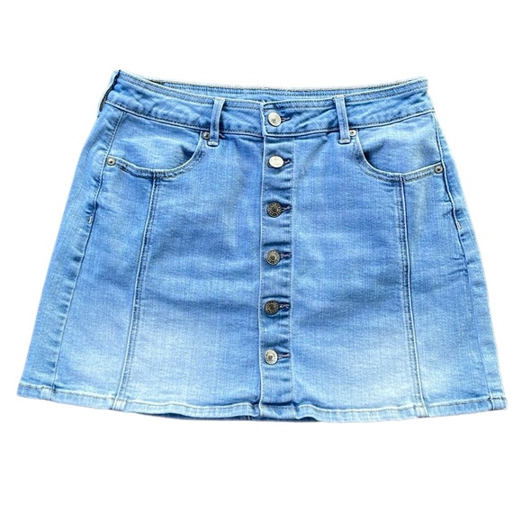 American Eagle Outfitters Dresses & Skirts - American Eagle Womens Blue Jean Denim Mini Skirt Button Front Light Blue Size 10